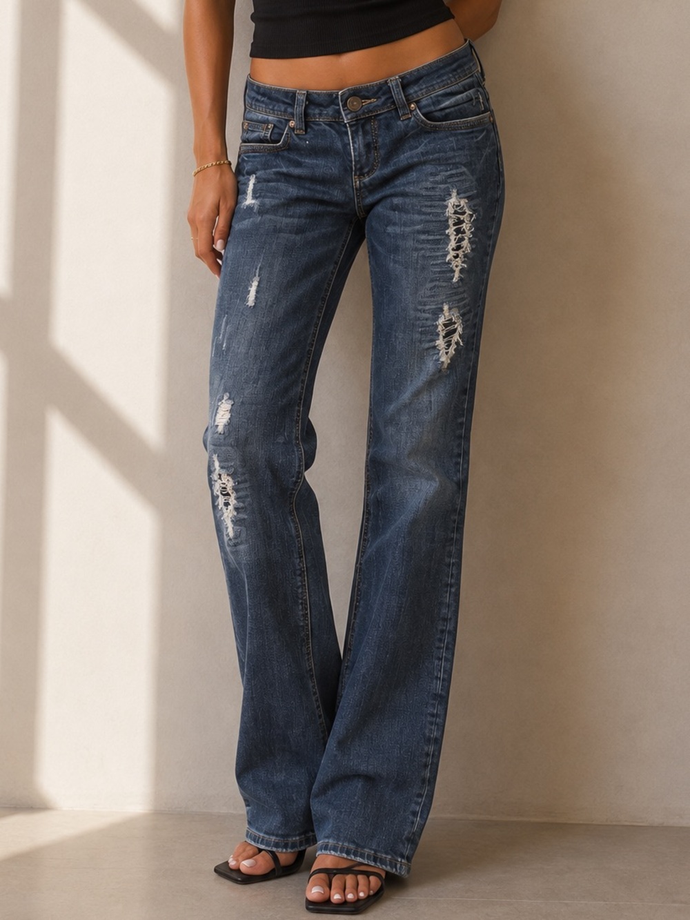 Y2K Garage Low Rise Bootcut Distressed Jeans